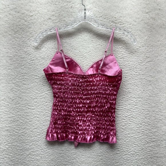 Y2K Vintage Barbie Pink Princess Cami Camisole Top S Small Satin Rhinestone - Picture 2 of 11